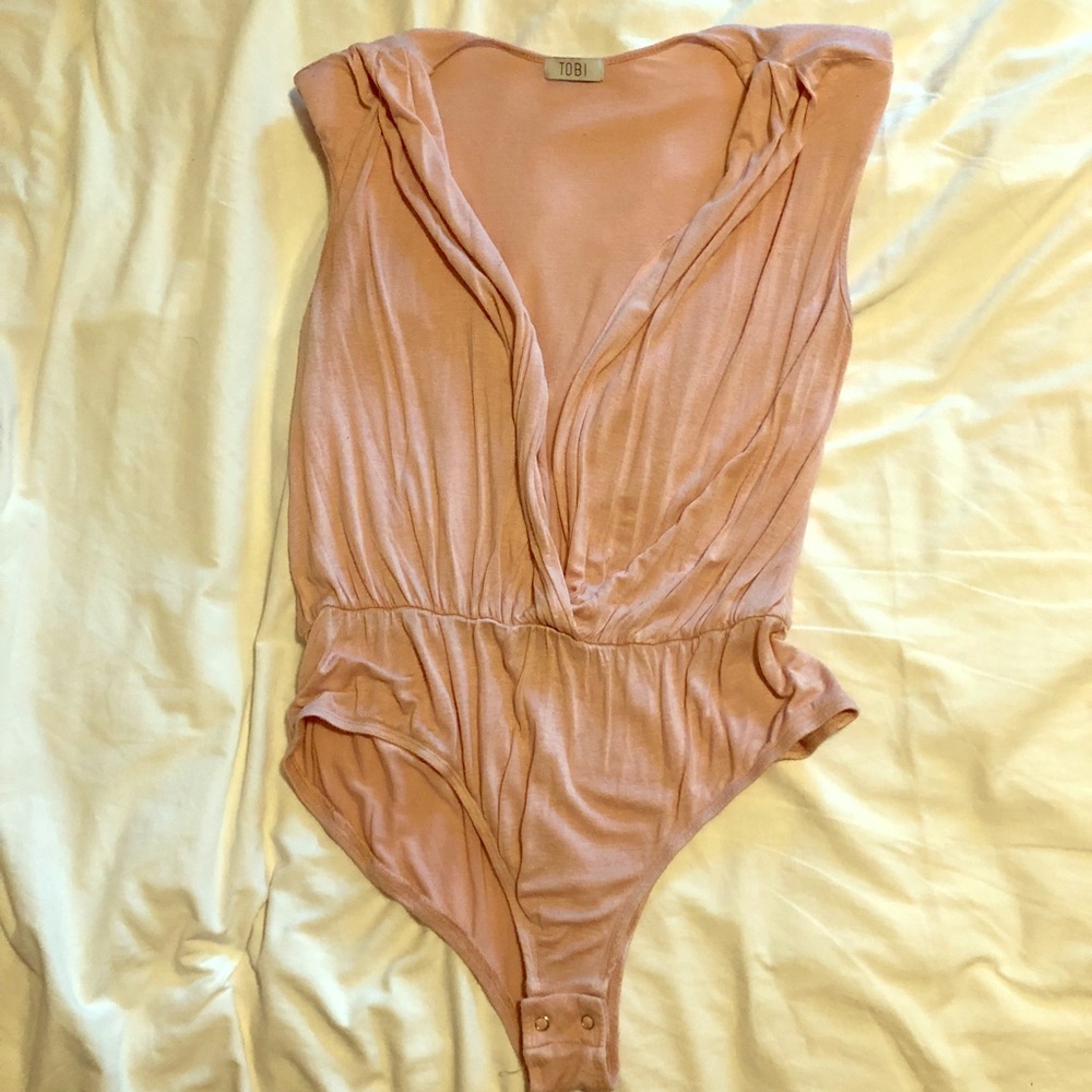 TOBI baby pink plunging neckline bodysuit